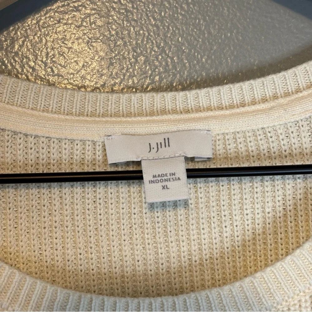 J Jill XL Knit Crew Neck Sweater White Navy Blue Stripe - Picture 4 of 5